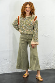 Callie Light Olive Cropped Wide Leg Pants