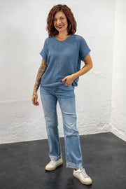 Kayla Dusty Blue Knit Top