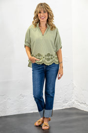 Lori Olive Eyelet Top