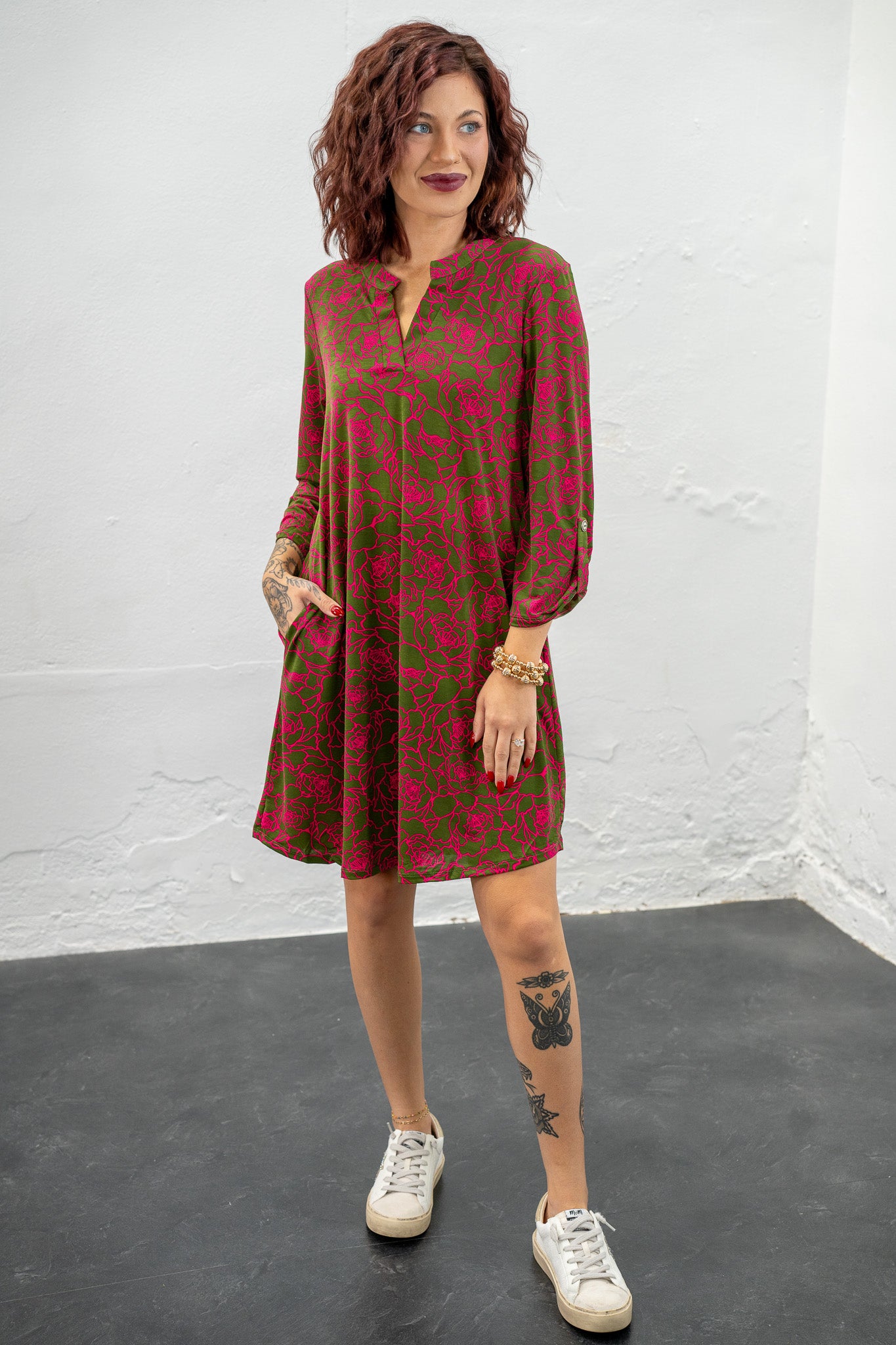 Annelise Olive Floral Dress