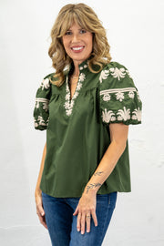 Lucy Olive Embroidered Top