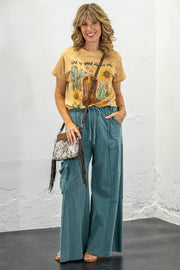 Andie Teal Mineral Wash Cargo Pants