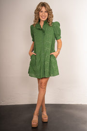 Mandy Green Textured Floral Dress