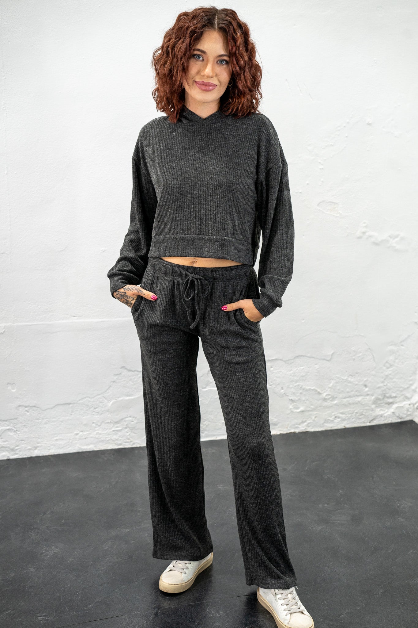 Mylie Ash Black Ribbed Lounge Set