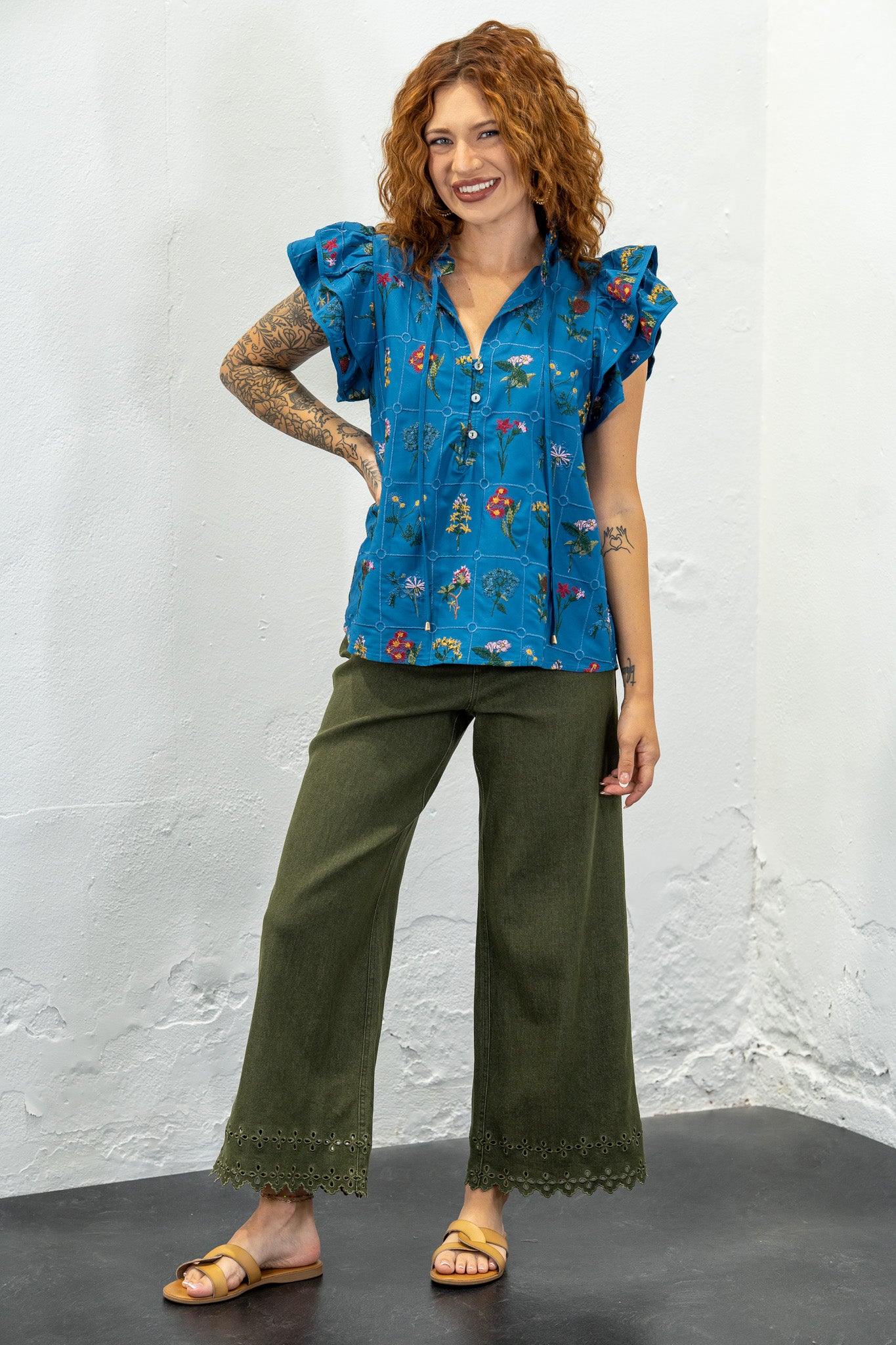 Rebecca Teal Embroidered Top