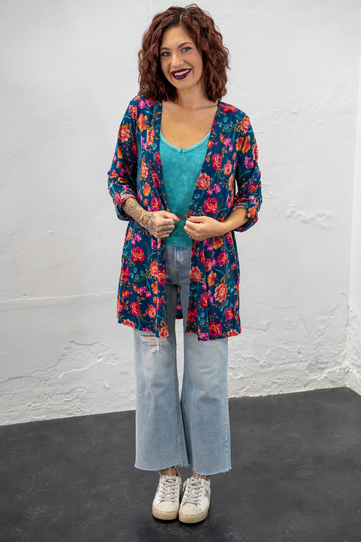 Kiera Teal Floral Cardigan