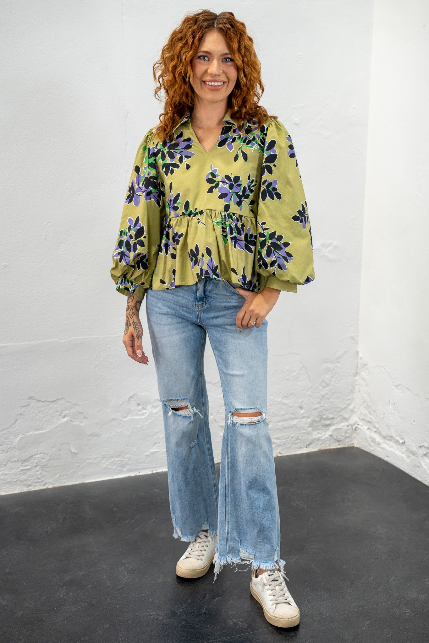 Amber Green Floral Top