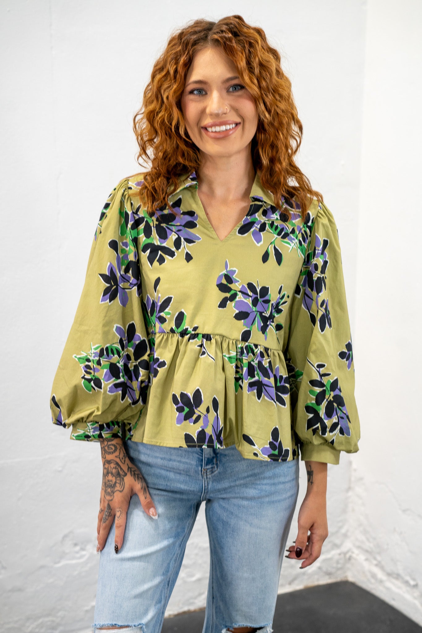 Amber Green Floral Top