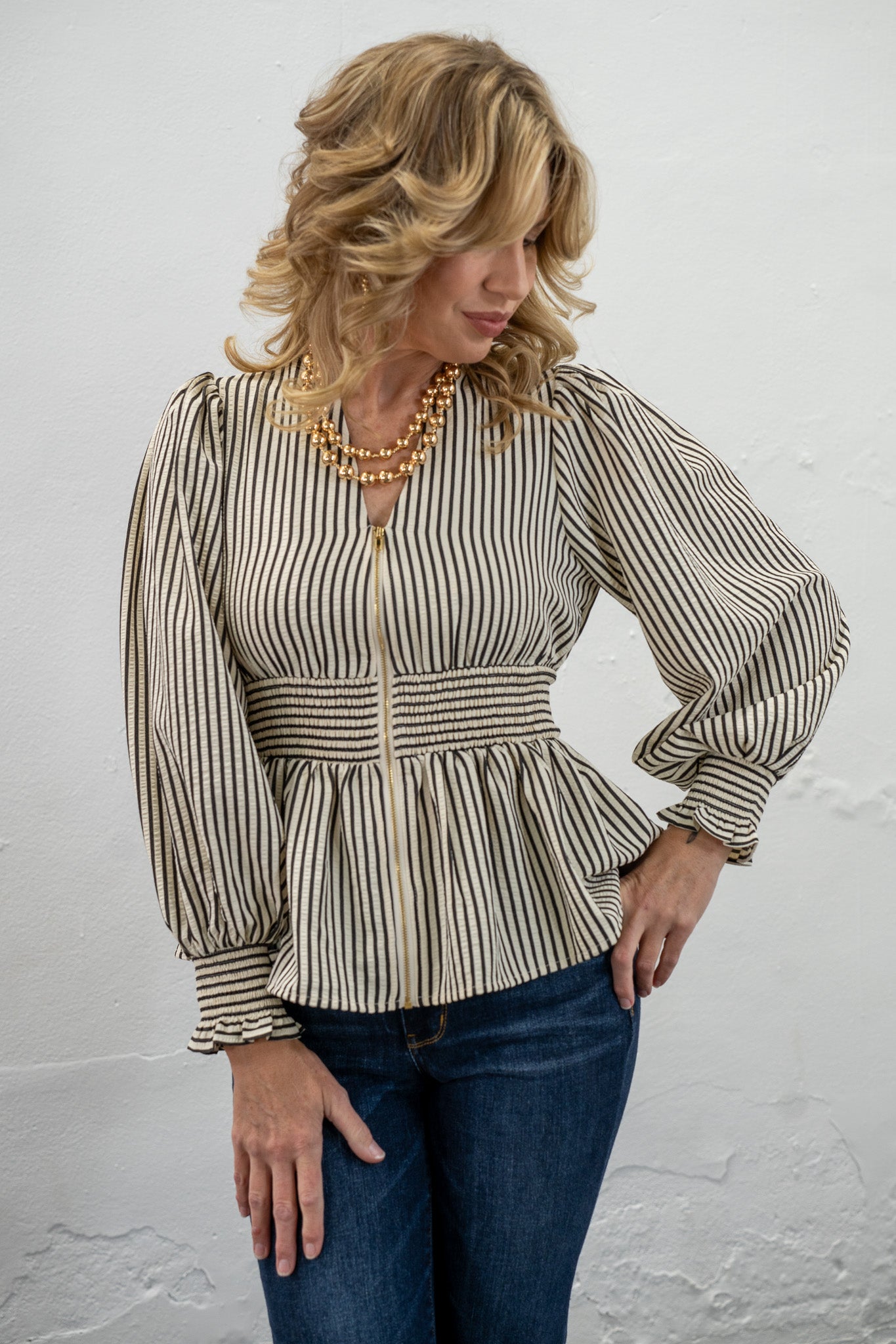 Kris Striped Zipper Top