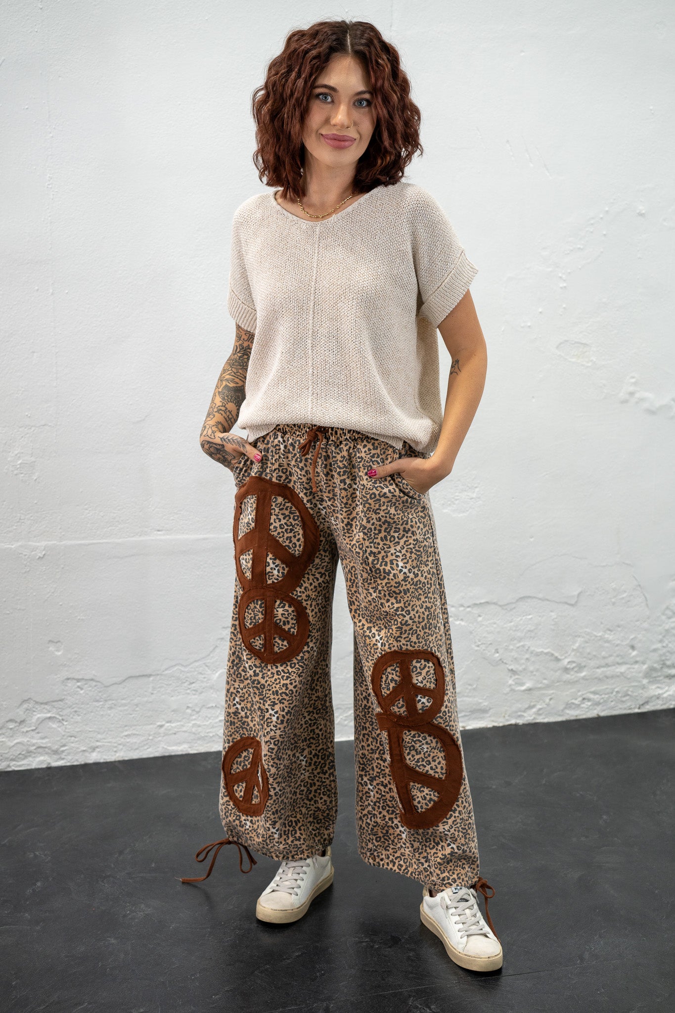 Alicia Peace Sign Leopard Pants
