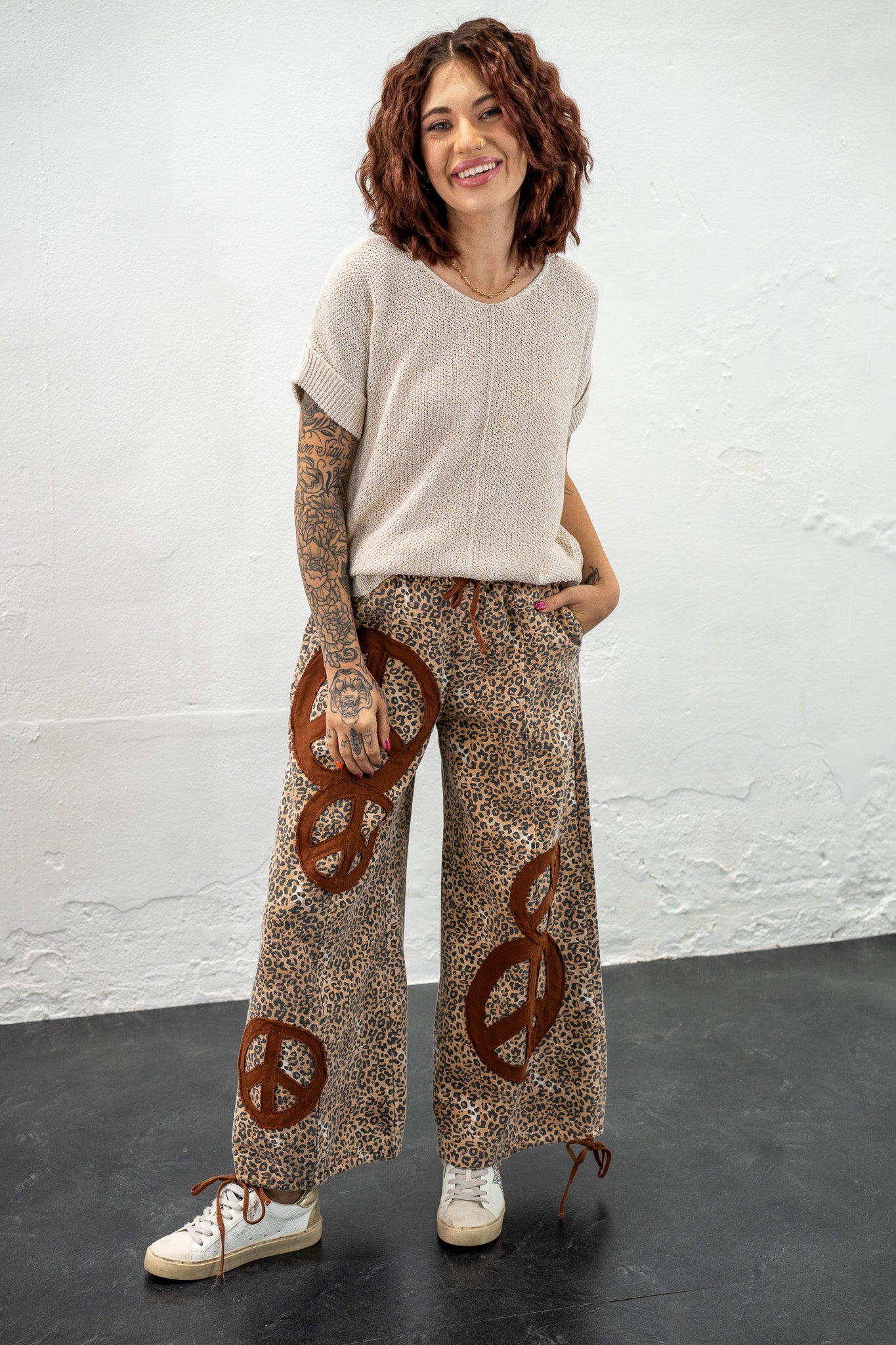 Alicia Peace Sign Leopard Pants