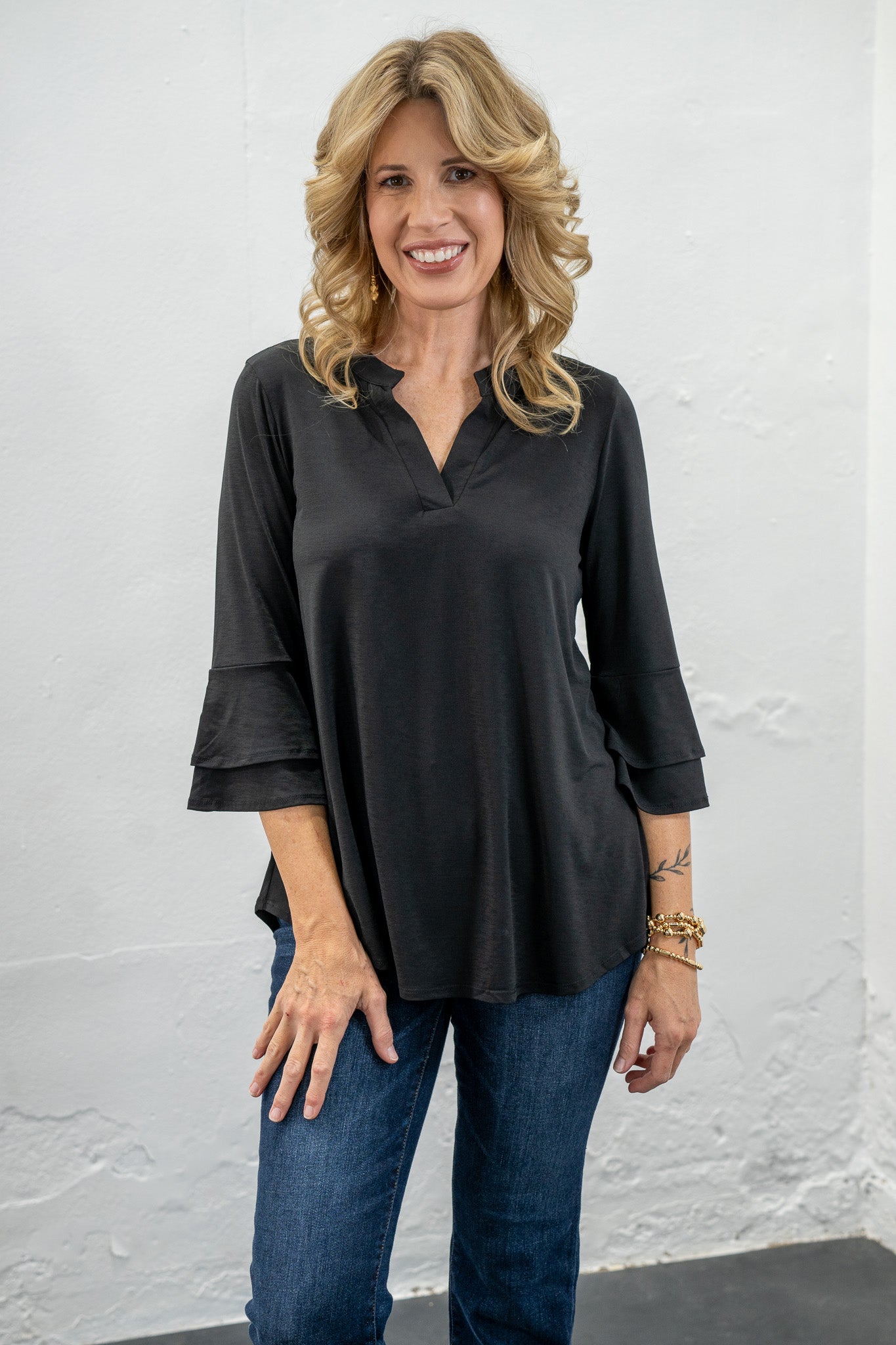 Loretta Black Ruffle Sleeve Top