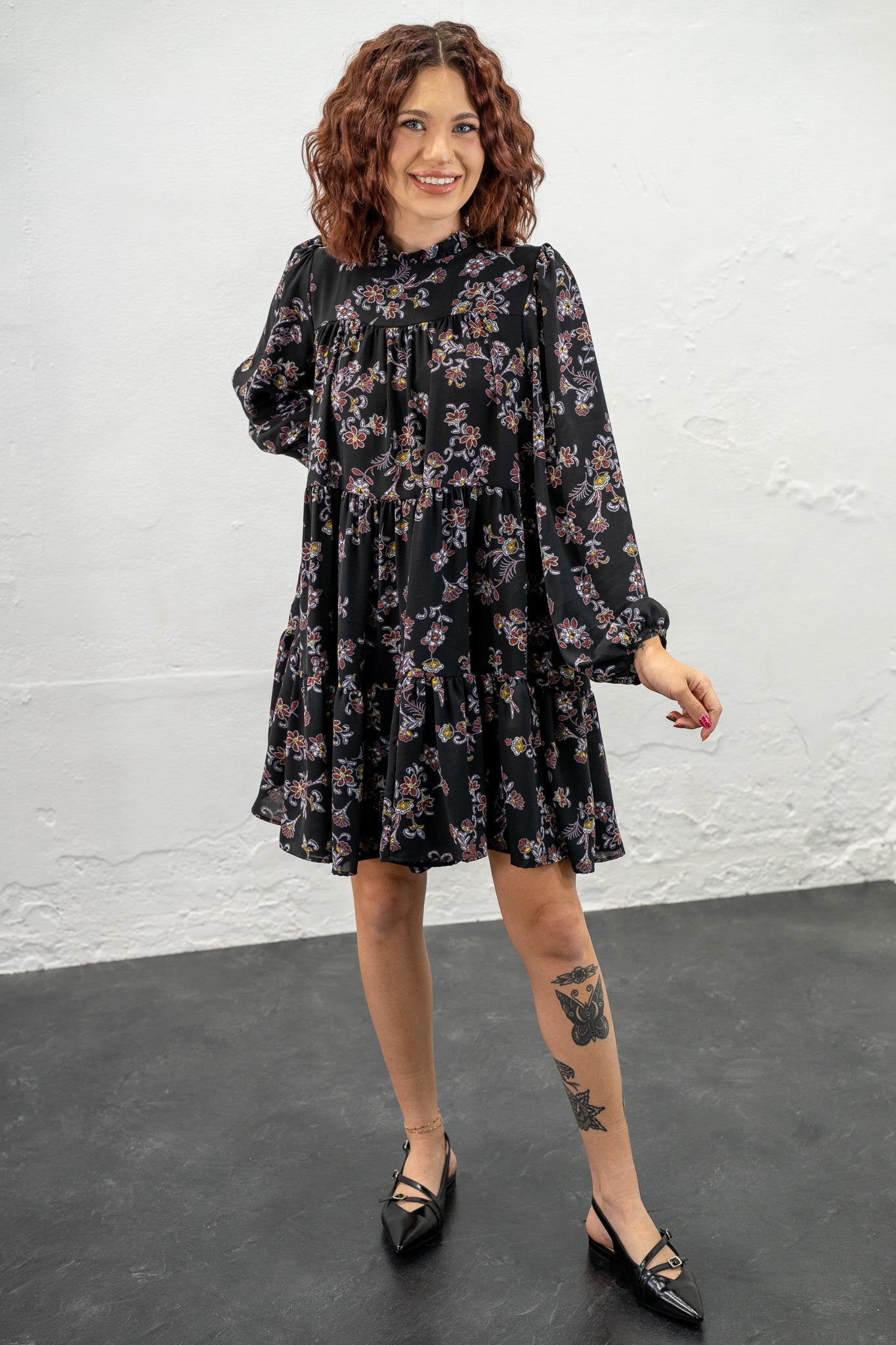 Opal Elegant Black Floral Dress
