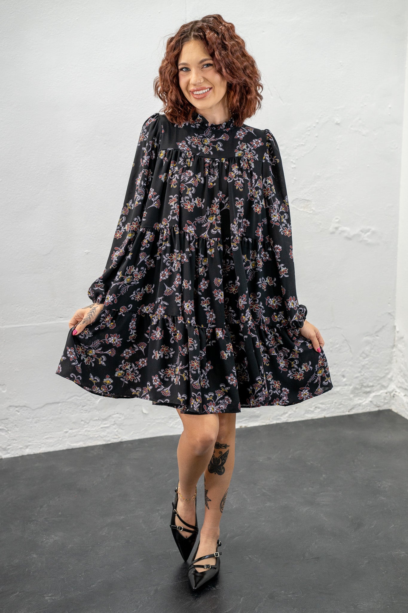 Opal Elegant Black Floral Dress