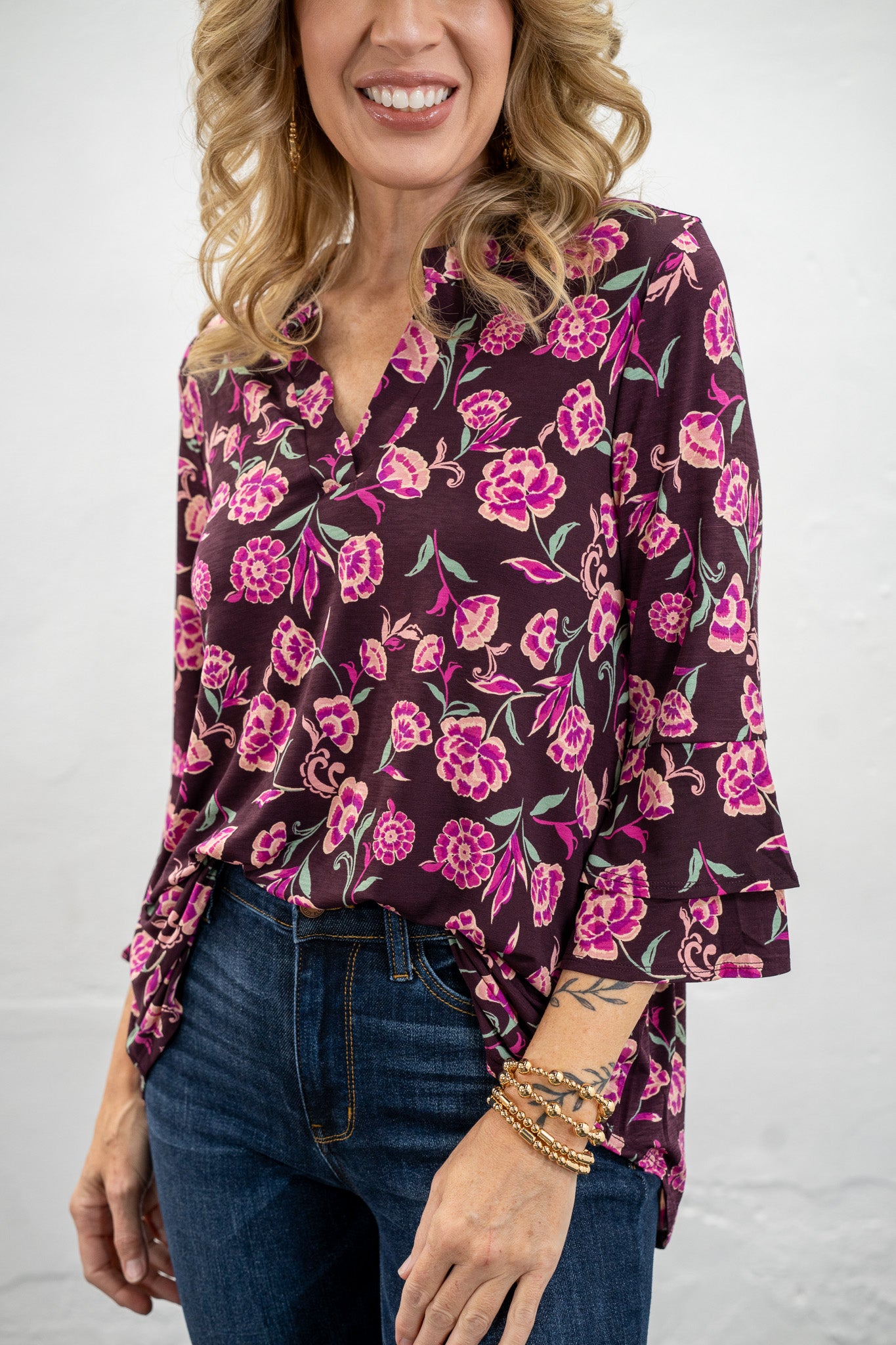 Marie Wine Floral Top