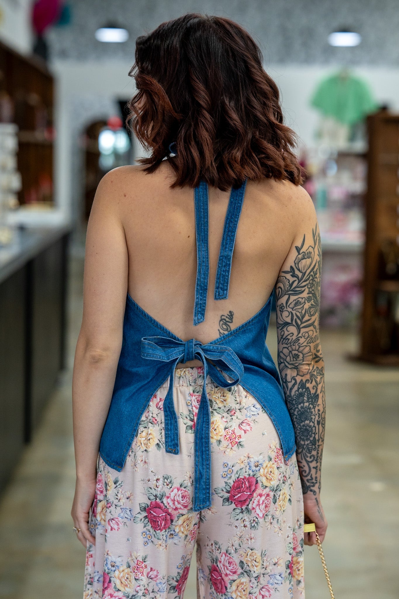 Delania Halter Denim Top