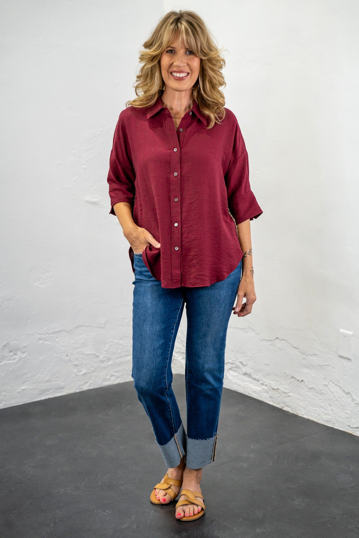 Berkley Maroon Button-Up Top