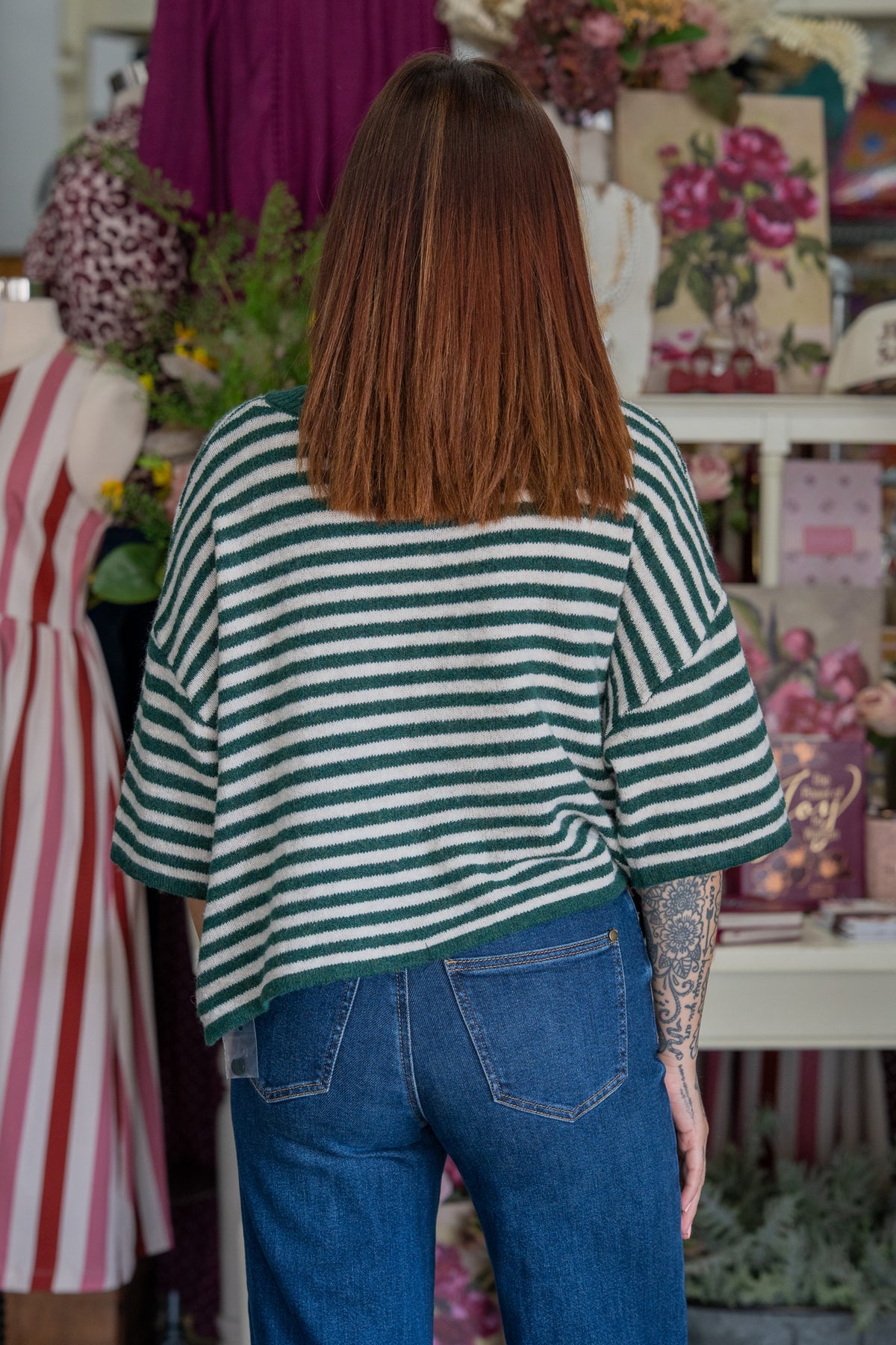 Charity Hunter Green Striped Cardigan