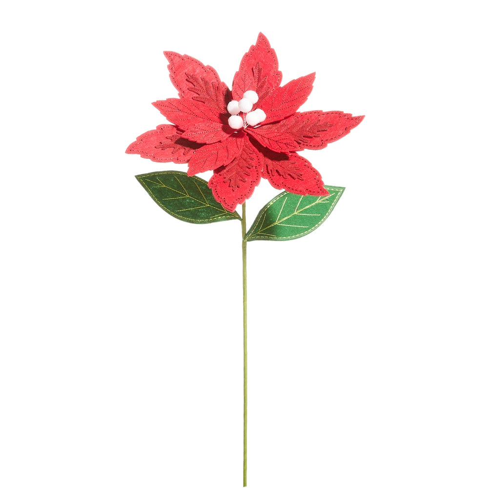 Red Poinsettia Felt Stem 25"