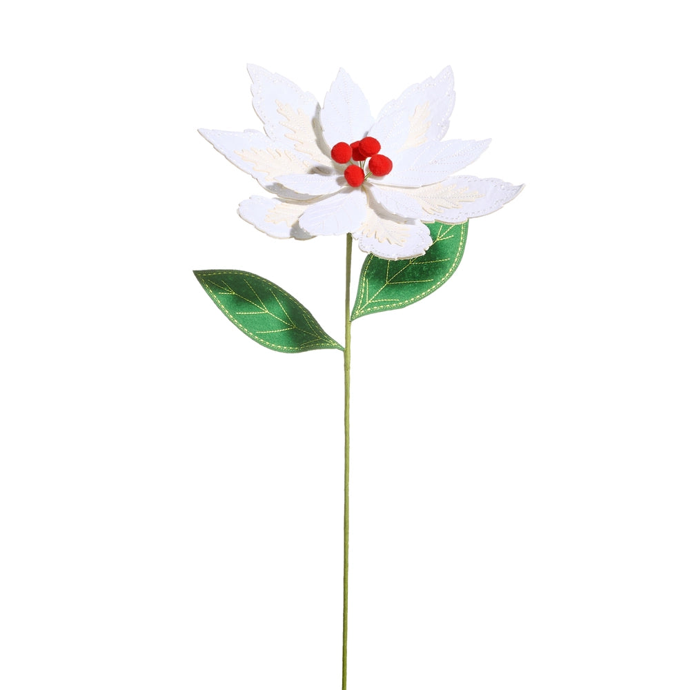 White Poinsettia Felt Stem