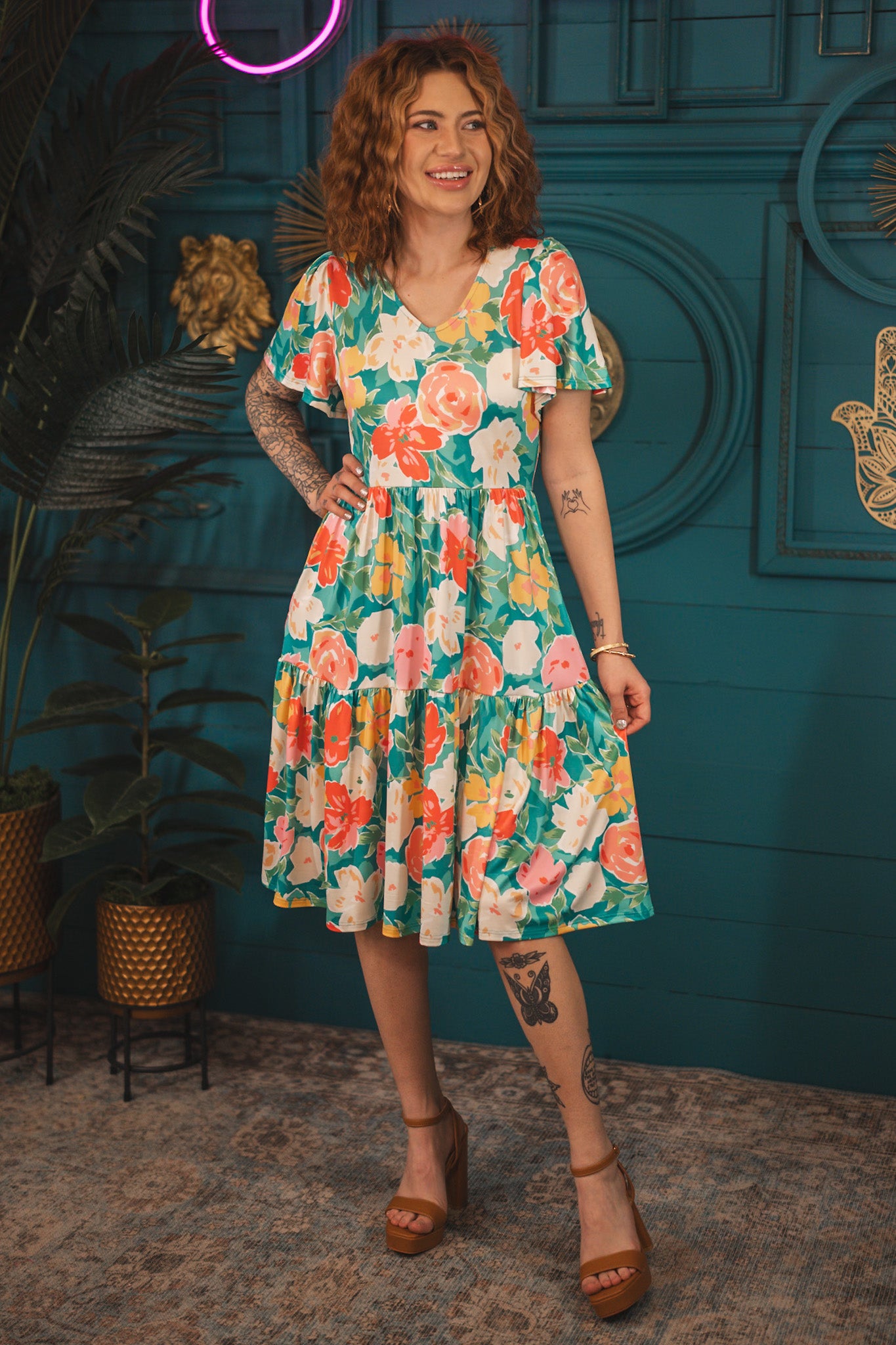 Flowers In Bloom Teal Dress