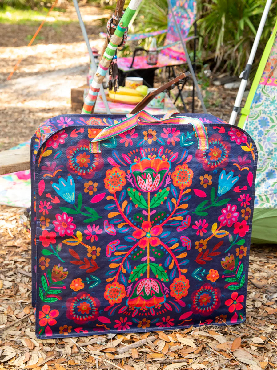 Folk Flower XL Zip Tote