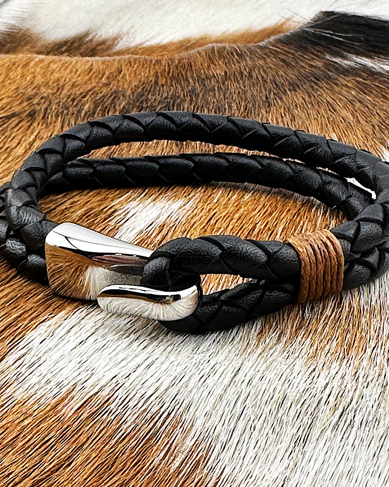 Navy Leather Hook Men's Bracelet