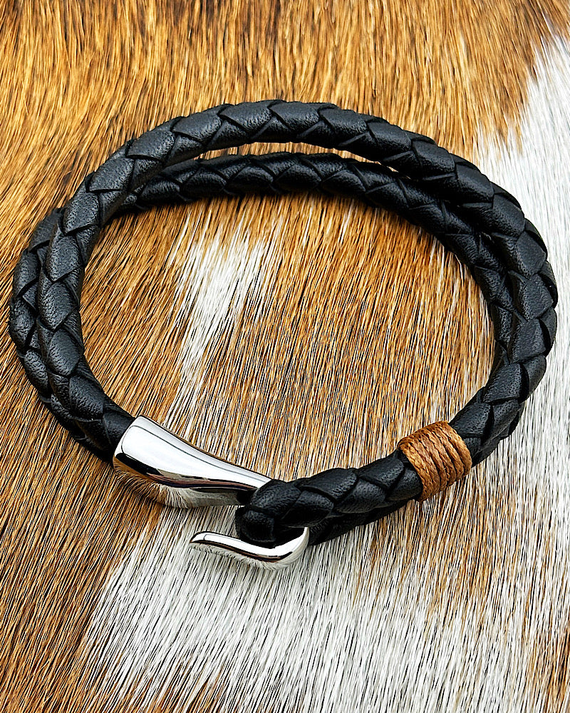 Navy Leather Hook Men's Bracelet