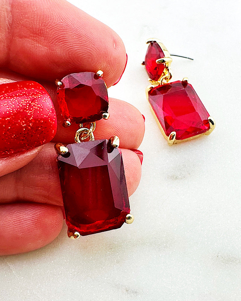 Angela Ruby Jeweled Earrings