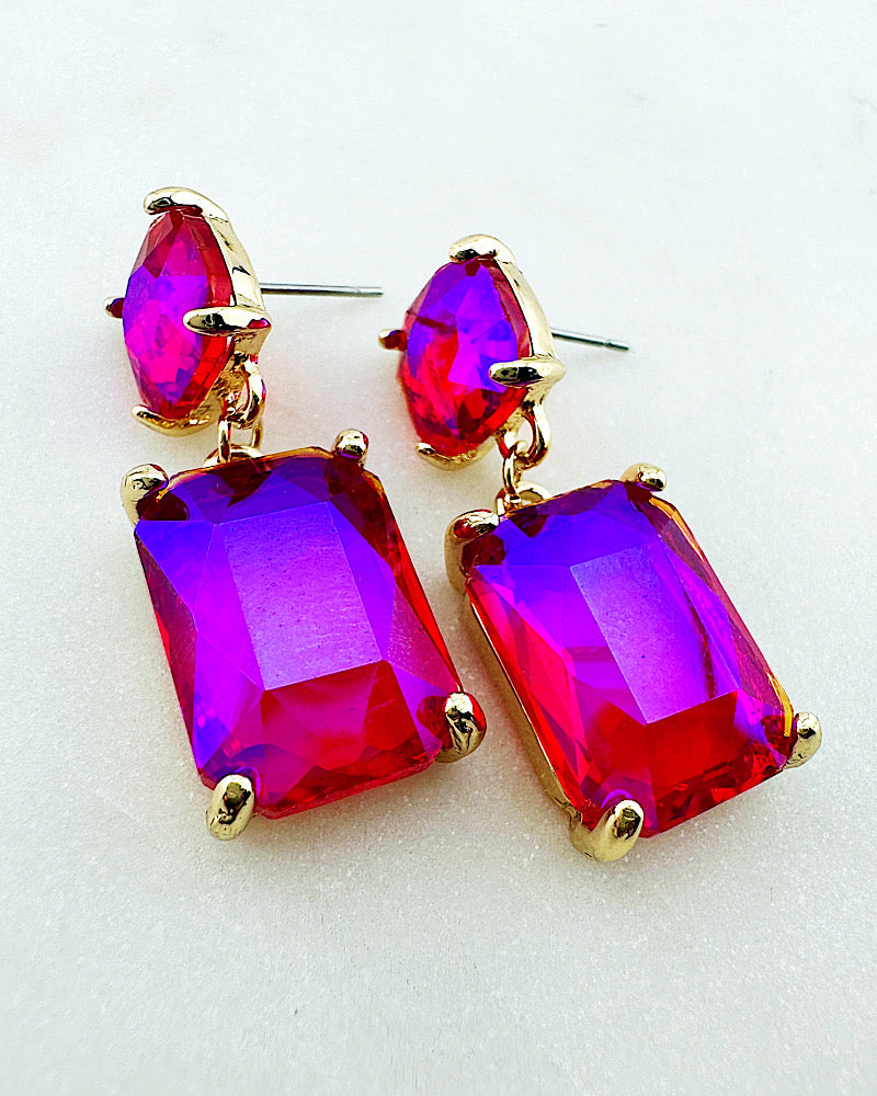 Angela Hot Pink Jeweled Earrings