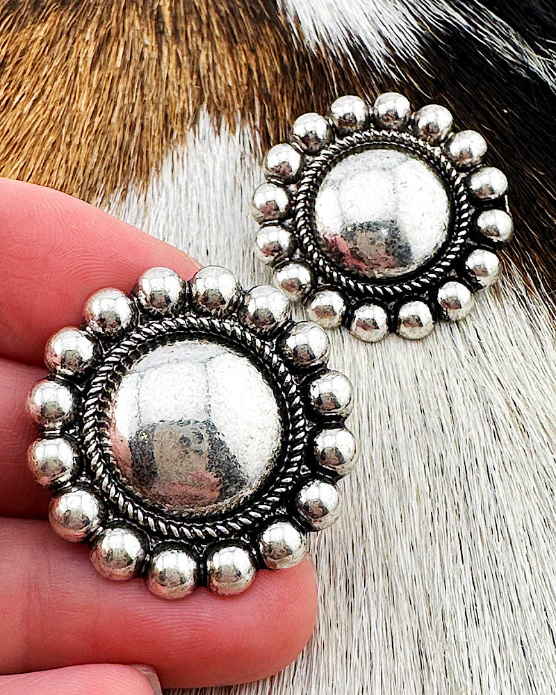 Clara Silver Button Studs
