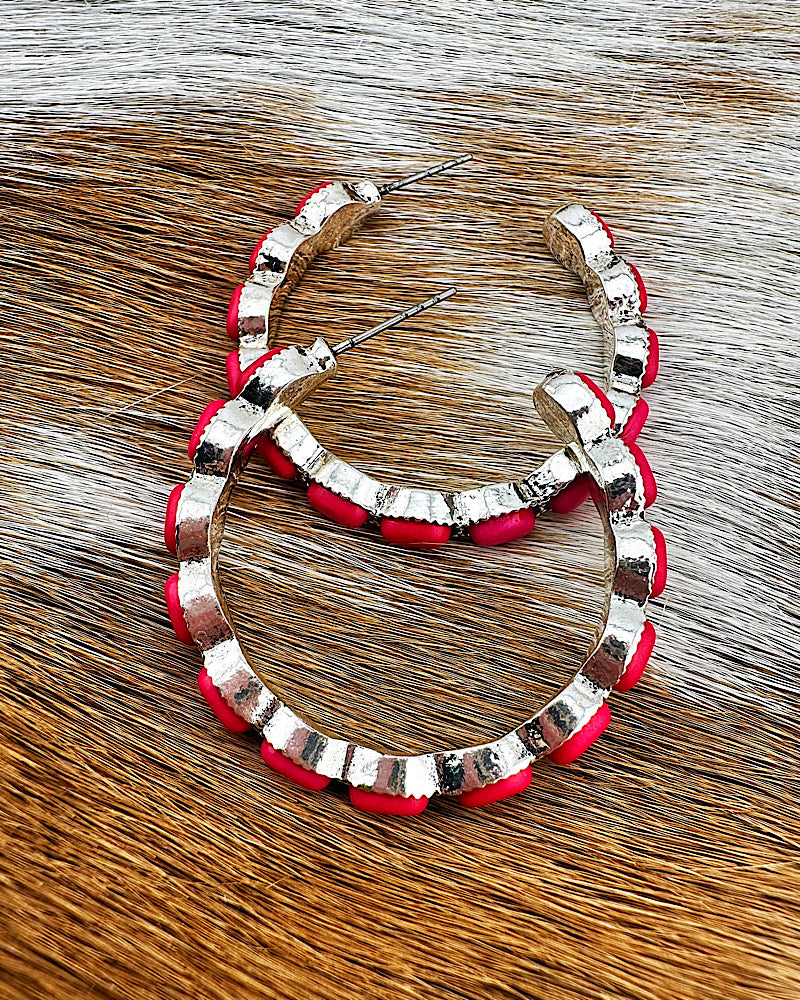 Whiskey River Hot Pink Medium Hoops