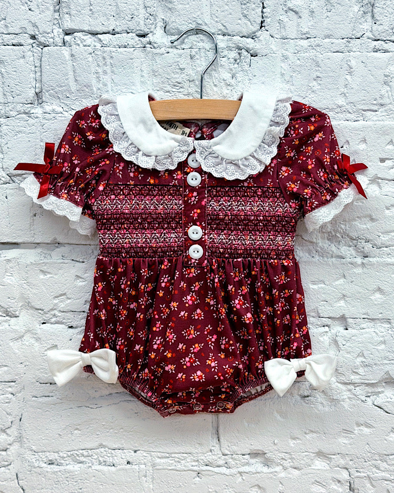 Burgundy Blooms Bubble Romper