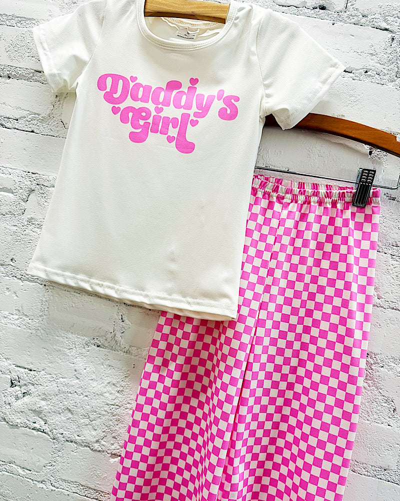 Daddy's Girl Pink Check Pants Set