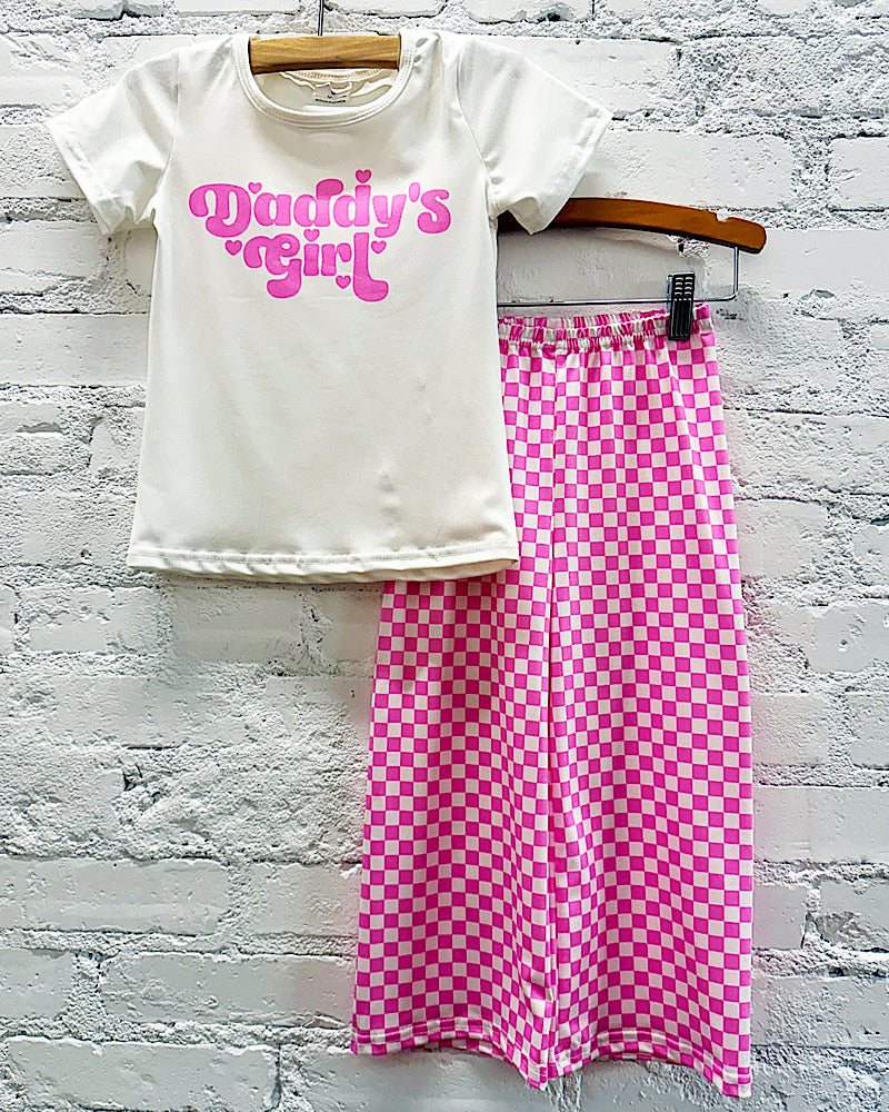 Daddy's Girl Pink Check Pants Set