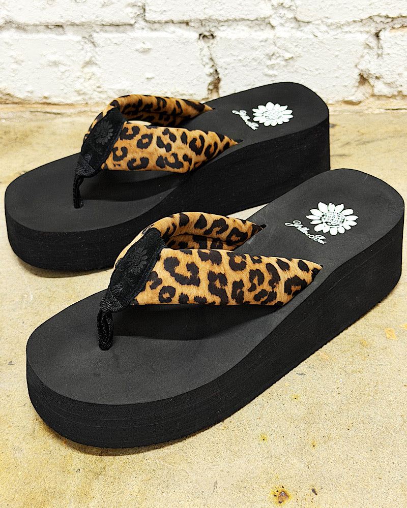 Kaylie Black Leopard Flatform Sandals