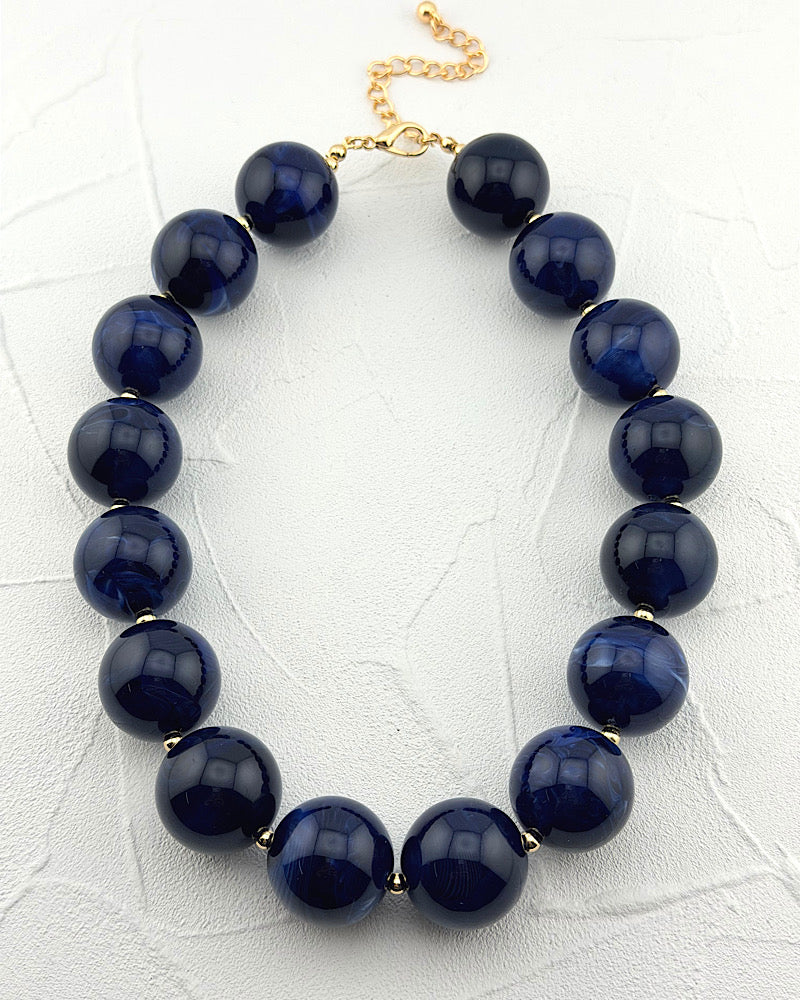Over The Top Navy Beaded Necklace