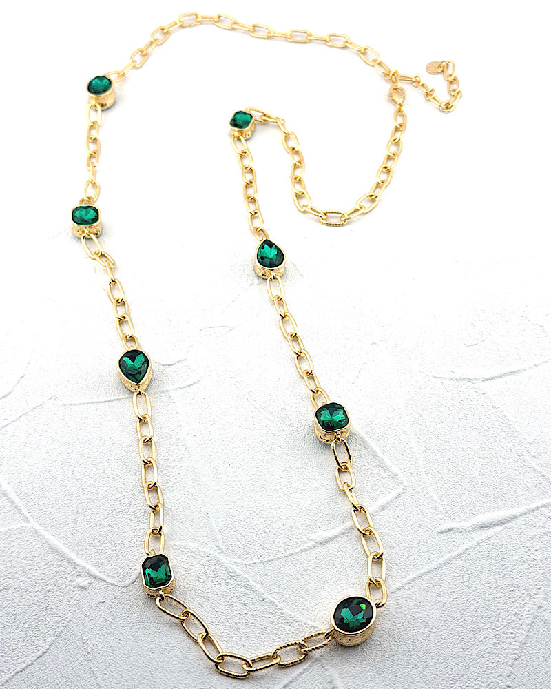 Juliet Emerald Jeweled Long Necklace