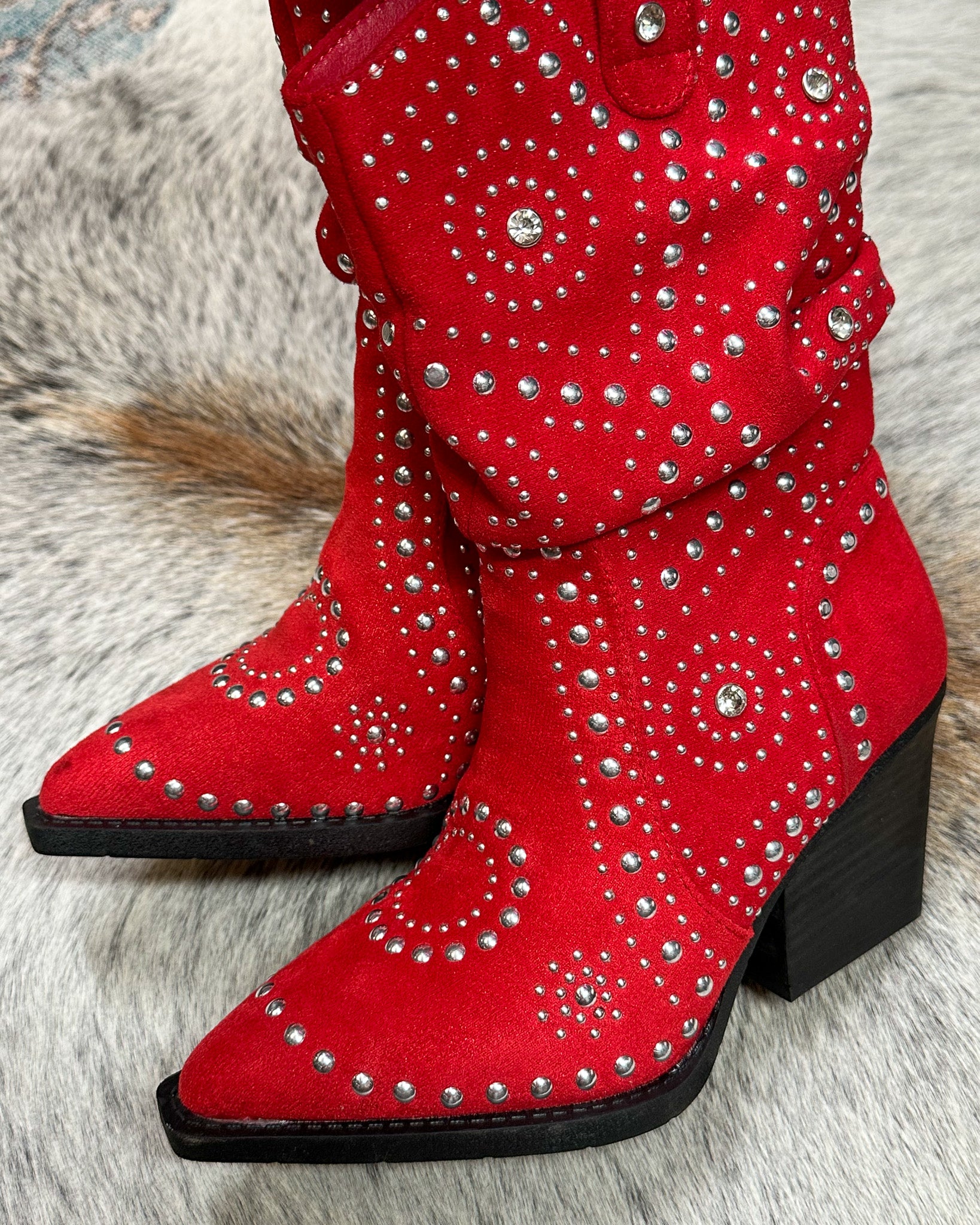 Dallas Red Studded Boots