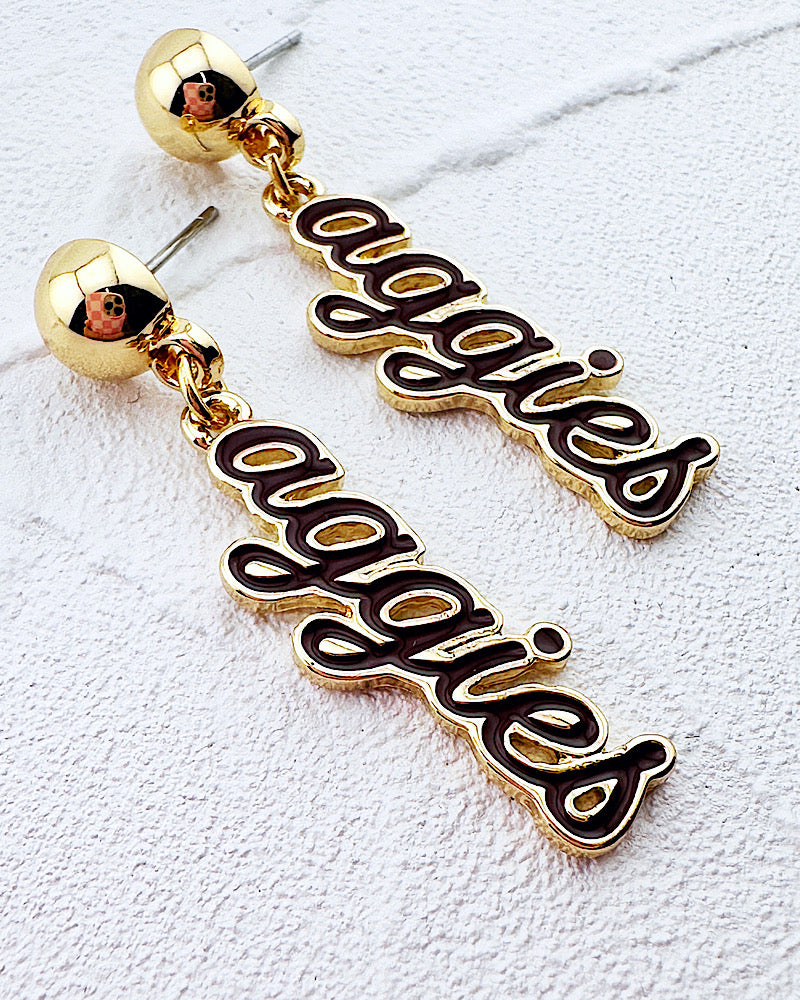 Aggies Script Earrings