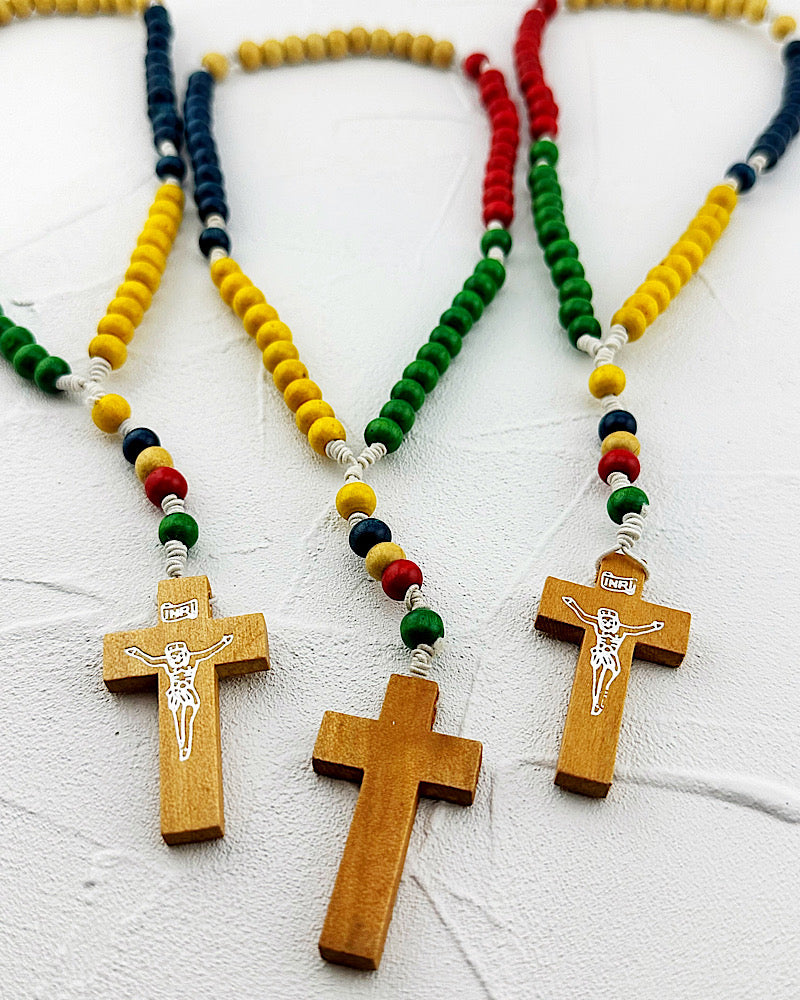 Wood Color Block Rosary