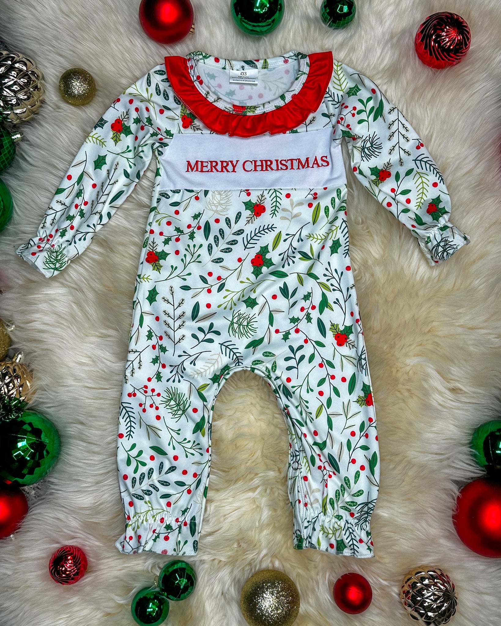 Merry Christmas Holly Romper *Final Sale*