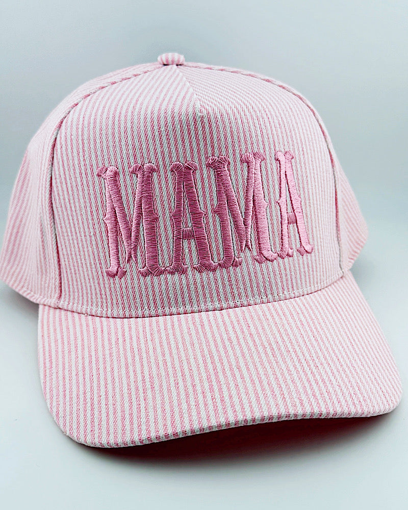 Pink Ticking MAMA Trucker Hat