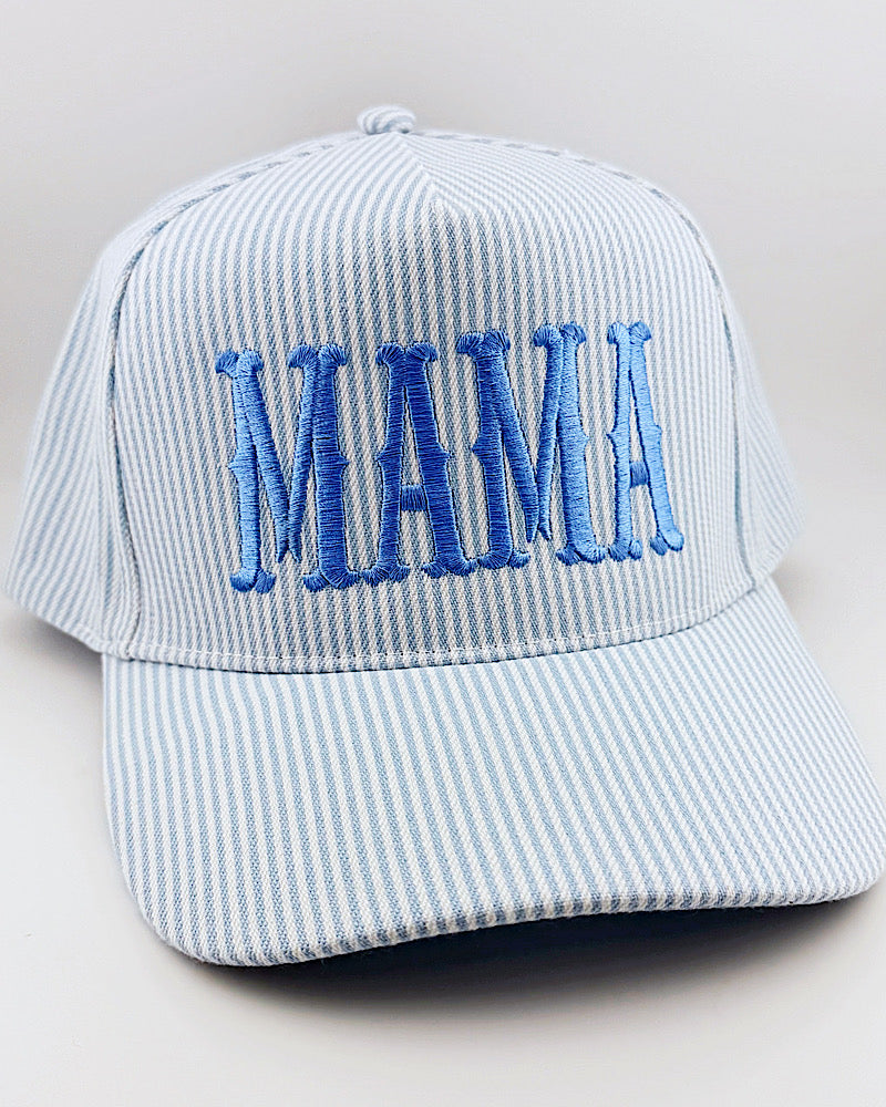 Blue Ticking MAMA Trucker Hat