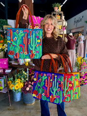 Embroidered Cactus Suede Tote