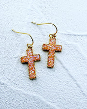 Ella Peach Cross Earrings