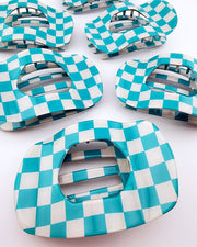 Teal Check Flat Hair Clip