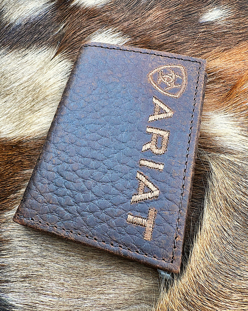 Ariat Bull Hide Brown Tri-Fold Wallet