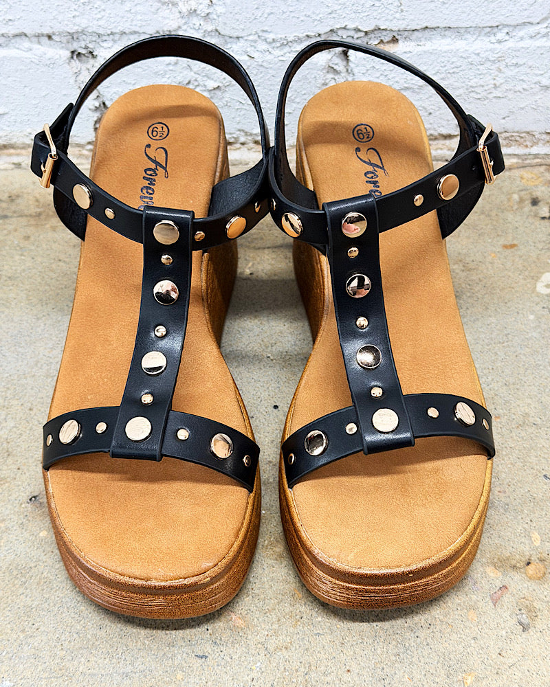 Bree Black Wedge Sandals