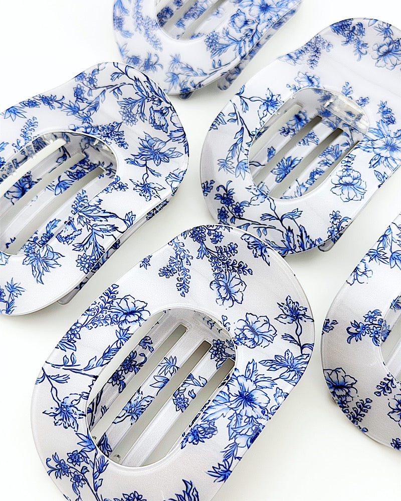 Blue Floral Flat Hair Clip